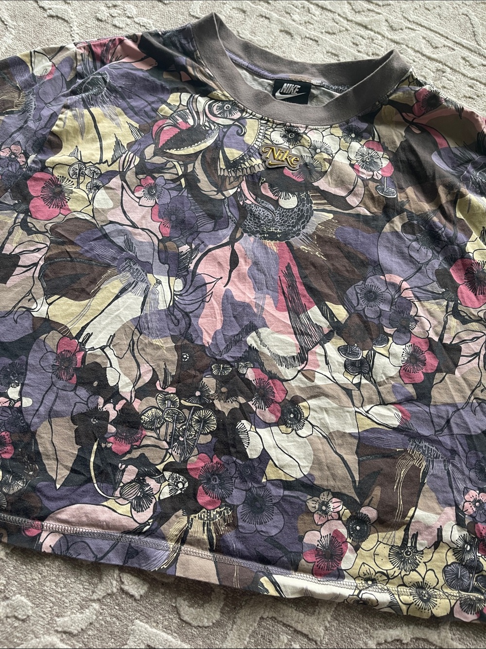 Nike Multicolor Floral Graphic Tee in Purple Pink Brown Cream